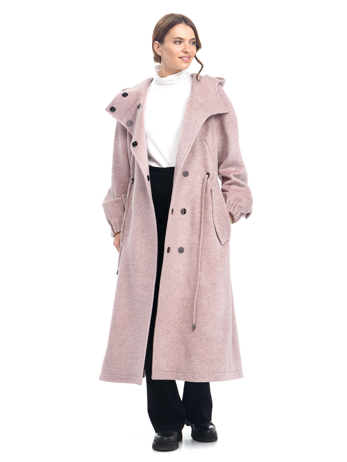 Женское текстильное пальто с капюшоном